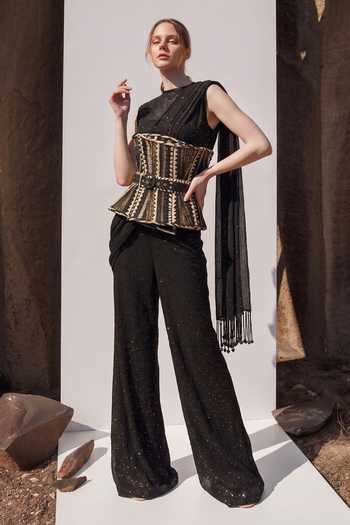 Nikita Mhaisalkar Sequinned Bodysuit & Draped Pant Set