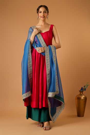Buy Vinusto Magenta Silk, Chanderi Scoop Neck Sleeveless Corset Anarkali Set Online at Aza Fashions Buy_Vinusto_Magenta Silk, Chanderi Scoop Neck Sleeveless Corset Anarkali Set _Online_at_Aza_Fashions