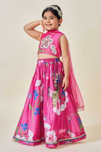 Buy Joey & Pooh Pink Cotton, Chanderi, Voile Rumi Printed Skirt Set Online at Aza Fashions Buy_Joey & Pooh_Pink Cotton, Chanderi, Voile Rumi Printed Skirt Set _Online_at_Aza_Fashions