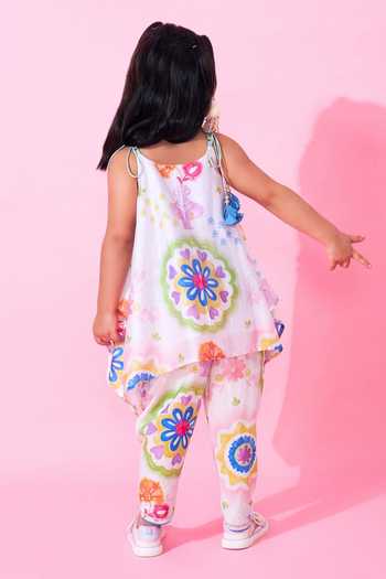 Shop Joey & Pooh White Cotton, Chanderi, Viscose, Shantoon Mae Printed Top And Pant Set at Aza Fashions Shop_Joey & Pooh_White Cotton, Chanderi, Viscose, Shantoon Mae Printed Top And Pant Set _at_Aza_Fashions