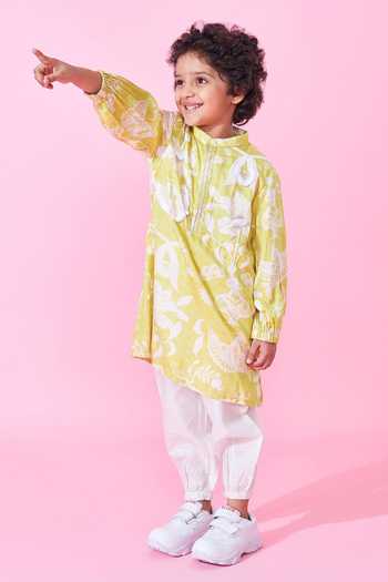 Buy Joey & Pooh Yellow Satin, Modal Poppy Printed Kurta Set Buy_Joey & Pooh_Yellow Satin, Modal Poppy Printed Kurta Set