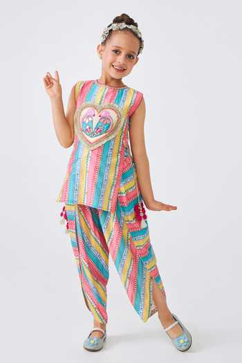 Joey & Pooh Freya Striped Print Top & Dhoti Pant Set 