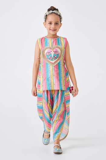 Buy Joey & Pooh Multi Color Cotton, Chanderi Zari, Freya Striped Print Top And Dhoti Pant Set Online at Aza Fashions Buy_Joey & Pooh_Multi Color Cotton, Chanderi Zari, Freya Striped Print Top And Dhoti Pant Set _Online_at_Aza_Fashions
