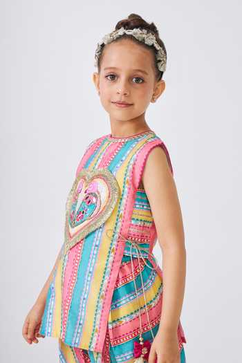 Shop Joey & Pooh Multi Color Cotton, Chanderi Zari, Freya Striped Print Top And Dhoti Pant Set Online at Aza Fashions Shop_Joey & Pooh_Multi Color Cotton, Chanderi Zari, Freya Striped Print Top And Dhoti Pant Set _Online_at_Aza_Fashions