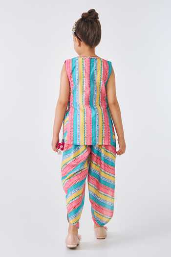 Joey & Pooh Freya Striped Print Top & Dhoti Pant Set 
