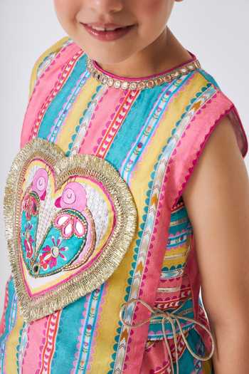 Shop Joey & Pooh Multi Color Cotton, Chanderi Zari, Freya Striped Print Top And Dhoti Pant Set Shop_Joey & Pooh_Multi Color Cotton, Chanderi Zari, Freya Striped Print Top And Dhoti Pant Set