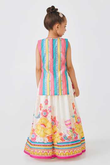 Joey & Pooh Printed Top & Lehenga Set 