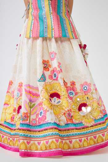 Buy Joey & Pooh Multi Color Cotton, Chanderi, Voile Printed Top And Lehenga Set Online at Aza Fashions Buy_Joey & Pooh_Multi Color Cotton, Chanderi, Voile Printed Top And Lehenga Set _Online_at_Aza_Fashions