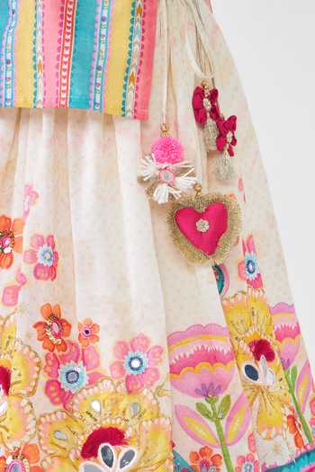 Joey & Pooh Multi Color Cotton, Chanderi, Voile Printed Top And Lehenga Set at Aza Fashions Joey & Pooh_Multi Color Cotton, Chanderi, Voile Printed Top And Lehenga Set _at_Aza_Fashions