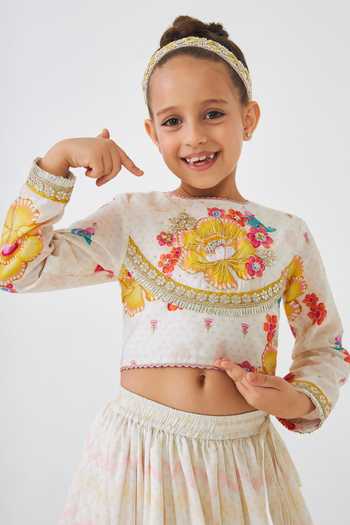 Joey & Pooh Off White Cotton, Chanderi, Net Freya Floral Embroidered Lehenga Set at Aza Fashions Joey & Pooh_Off White Cotton, Chanderi, Net Freya Floral Embroidered Lehenga Set _at_Aza_Fashions