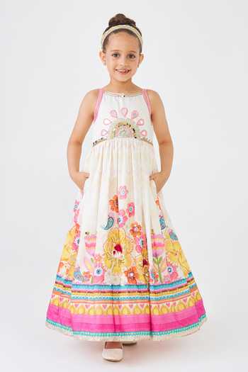 Joey & Pooh Off White Cotton, Chanderi Freya Embroidered Dress Online at Aza Fashions Joey & Pooh_Off White Cotton, Chanderi Freya Embroidered Dress _Online_at_Aza_Fashions