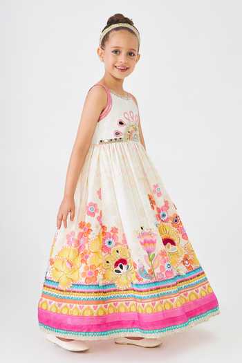 Joey & Pooh Off White Cotton, Chanderi Freya Embroidered Dress at Aza Fashions Joey & Pooh_Off White Cotton, Chanderi Freya Embroidered Dress _at_Aza_Fashions