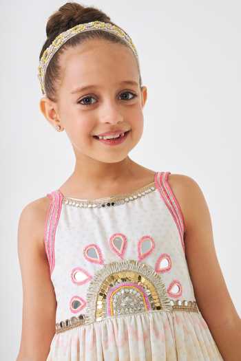 Buy Joey & Pooh Off White Cotton, Chanderi Freya Embroidered Dress Buy_Joey & Pooh_Off White Cotton, Chanderi Freya Embroidered Dress