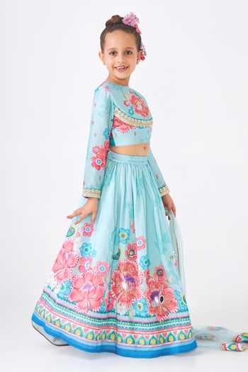 Joey & Pooh Blue Cotton, Chanderi, Net Freya Embroidered Lehenga Set Online at Aza Fashions Joey & Pooh_Blue Cotton, Chanderi, Net Freya Embroidered Lehenga Set _Online_at_Aza_Fashions