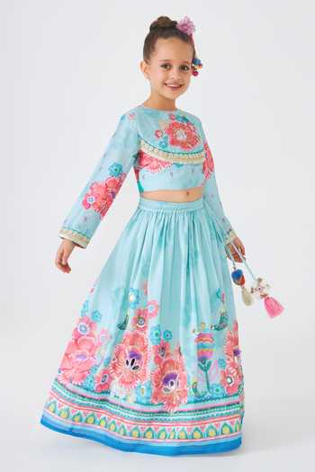 Buy Joey & Pooh Blue Cotton, Chanderi, Net Freya Embroidered Lehenga Set Online at Aza Fashions Buy_Joey & Pooh_Blue Cotton, Chanderi, Net Freya Embroidered Lehenga Set _Online_at_Aza_Fashions