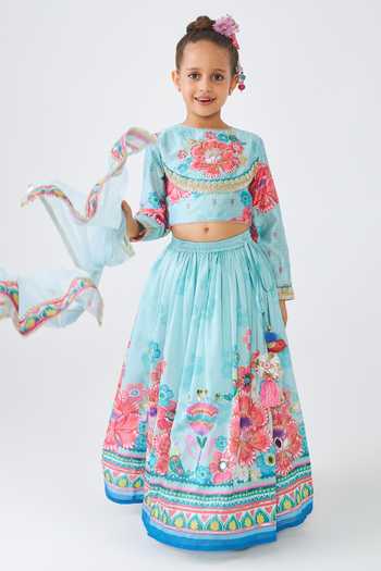 Shop Joey & Pooh Blue Cotton, Chanderi, Net Freya Embroidered Lehenga Set Online at Aza Fashions Shop_Joey & Pooh_Blue Cotton, Chanderi, Net Freya Embroidered Lehenga Set _Online_at_Aza_Fashions