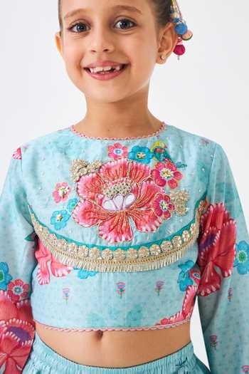 Joey & Pooh Blue Cotton, Chanderi, Net Freya Embroidered Lehenga Set at Aza Fashions Joey & Pooh_Blue Cotton, Chanderi, Net Freya Embroidered Lehenga Set _at_Aza_Fashions