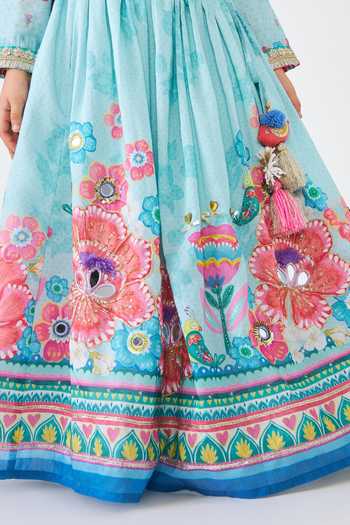 Buy Joey & Pooh Blue Cotton, Chanderi, Net Freya Embroidered Lehenga Set Buy_Joey & Pooh_Blue Cotton, Chanderi, Net Freya Embroidered Lehenga Set