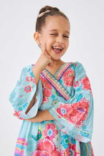Joey & Pooh Blue Cotton, Chanderi Freya Yoke Embroidered Angarkha And Pant Set at Aza Fashions Joey & Pooh_Blue Cotton, Chanderi Freya Yoke Embroidered Angarkha And Pant Set _at_Aza_Fashions