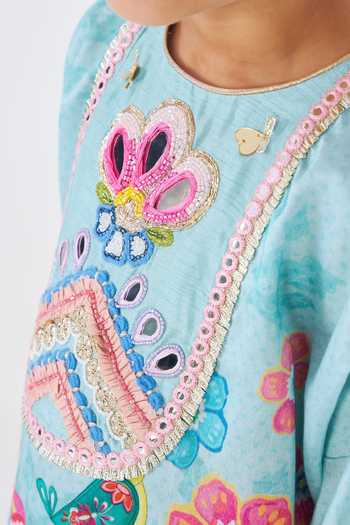 Buy Joey & Pooh Blue Cotton, Chanderi Freya Embellished Tunic And Pant Set Buy_Joey & Pooh_Blue Cotton, Chanderi Freya Embellished Tunic And Pant Set