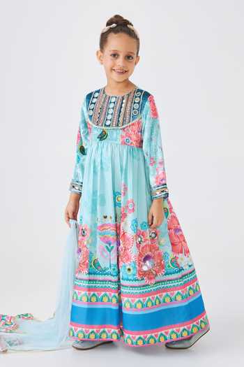 Buy Joey & Pooh Blue Cotton, Chanderi Freya Embroidered Anarkali With Dupatta Online at Aza Fashions Buy_Joey & Pooh_Blue Cotton, Chanderi Freya Embroidered Anarkali With Dupatta _Online_at_Aza_Fashions