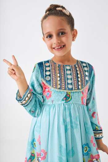 Shop Joey & Pooh Blue Cotton, Chanderi Freya Embroidered Anarkali With Dupatta Online at Aza Fashions Shop_Joey & Pooh_Blue Cotton, Chanderi Freya Embroidered Anarkali With Dupatta _Online_at_Aza_Fashions