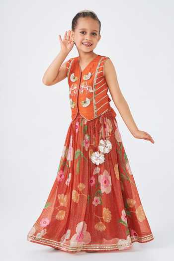 Shop Joey & Pooh Orange Silk, Dupion, Georgette, Lurex, Net Riva Embroidered Top Skirt Set Online at Aza Fashions Shop_Joey & Pooh_Orange Silk, Dupion, Georgette, Lurex, Net Riva Embroidered Top Skirt Set _Online_at_Aza_Fashions