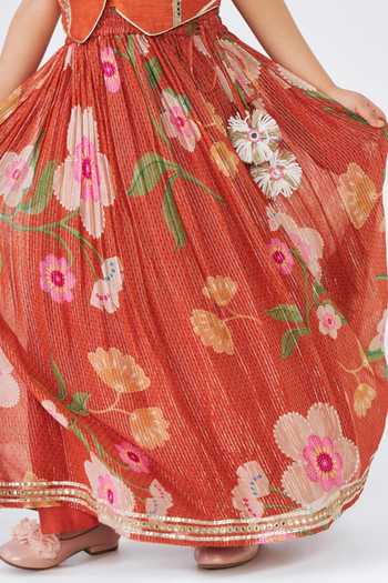 Buy Joey & Pooh Orange Silk, Dupion, Georgette, Lurex, Net Riva Embroidered Top Skirt Set Buy_Joey & Pooh_Orange Silk, Dupion, Georgette, Lurex, Net Riva Embroidered Top Skirt Set