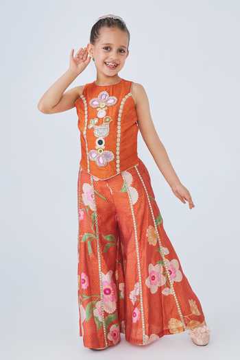 Buy Joey & Pooh Orange Silk, Dupion, Cotton, Chanderi, Net Riva Embroidered Top Pant Set Online at Aza Fashions Buy_Joey & Pooh_Orange Silk, Dupion, Cotton, Chanderi, Net Riva Embroidered Top Pant Set _Online_at_Aza_Fashions