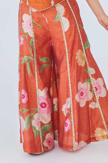 Shop Joey & Pooh Orange Silk, Dupion, Cotton, Chanderi, Net Riva Embroidered Top Pant Set Online at Aza Fashions Shop_Joey & Pooh_Orange Silk, Dupion, Cotton, Chanderi, Net Riva Embroidered Top Pant Set _Online_at_Aza_Fashions
