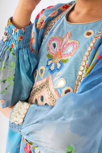 Buy_Joey & Pooh_Blue Crepe Clea Mirror Work Kurta And Pant Set 