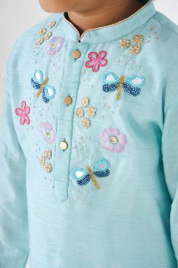 Buy Joey & Pooh Blue Dupion, Silk Freya Embroidered Kurta And Pant Set Buy_Joey & Pooh_Blue Dupion, Silk Freya Embroidered Kurta And Pant Set