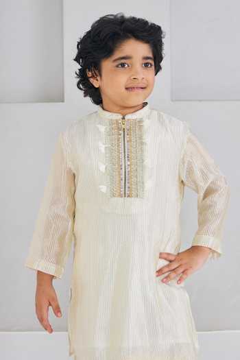 Joey & Pooh Off White Silk, Viscose, Tissue, Satin, Ivora Embellished Kurta And Trouser Set at Aza Fashions Joey & Pooh_Off White Silk, Viscose, Tissue, Satin, Ivora Embellished Kurta And Trouser Set _at_Aza_Fashions