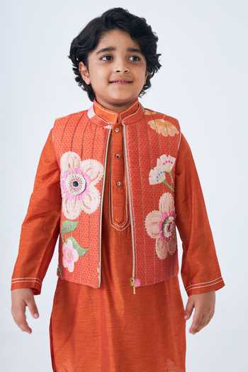 Buy Joey & Pooh Orange Dupion, Silk, Cotton, Chanderi Riva Quilted Bundi And Kurta Set Online at Aza Fashions Buy_Joey & Pooh_Orange Dupion, Silk, Cotton, Chanderi Riva Quilted Bundi And Kurta Set _Online_at_Aza_Fashions