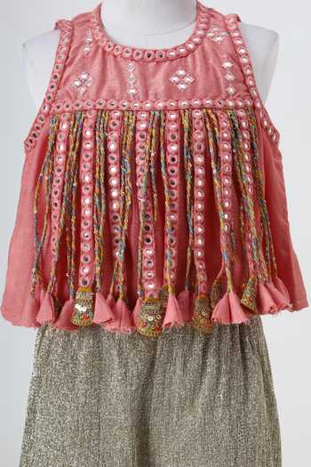 Buy_Minime Organics_Peach Silk, Tissue Lace Embroidered Top And Palazzo Set _Online_at_Aza_Fashions