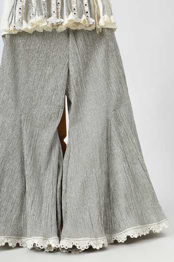 Buy_Minime Organics_Off White Silk, Tissue Tassels, Lace Mirror Embroidered Top And Palazzo Set _Online_at_Aza_Fashions