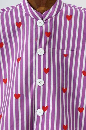Minime Organics_White Cotton, Shantoon Printed Bundi And Kurta Set _Online_at_Aza_Fashions