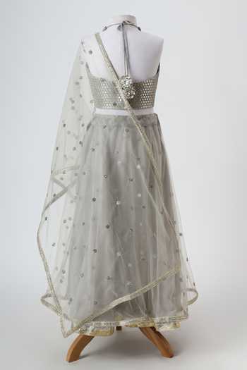 Minime Organics Faux Mirror Embroidered Lehenga Set 