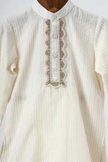 Buy_Minime Organics_Off White Cotton Lace Work Kurta And Pyjama Set _Online_at_Aza_Fashions