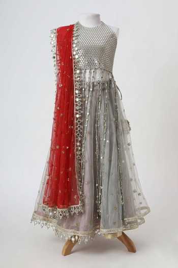 Minime Organics Mirror Embroidered Blouse Lehenga Set 