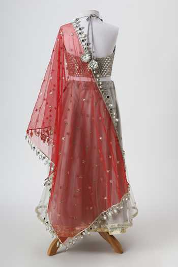 Minime Organics Mirror Embroidered Blouse Lehenga Set 