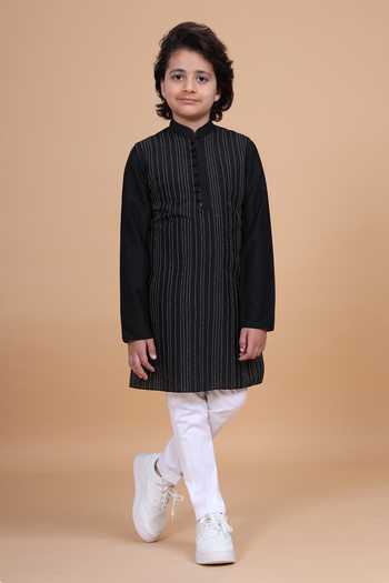 Raghavendra Rathore Blue Interspersed Striped Kantha Kurta 