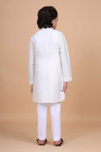 Raghavendra Rathore Blue Linear Criss Cross Textured Kurta 