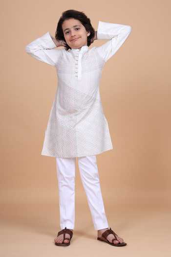 Raghavendra Rathore Blue Linear Criss Cross Textured Kurta 