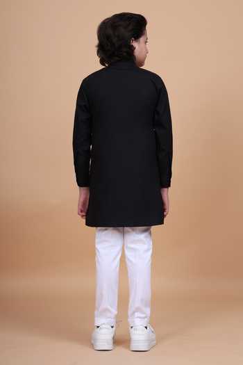 Raghavendra Rathore Blue Pocketed Collared Short Kurta 