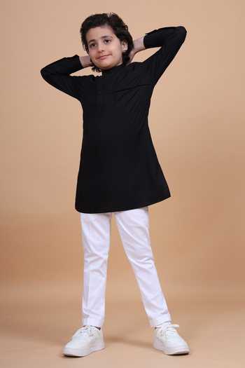 Raghavendra Rathore Blue Pocketed Collared Short Kurta 
