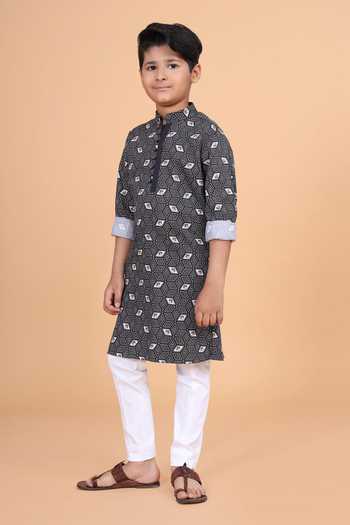 Raghavendra Rathore Blue_Black Cotton Short Printed Tunic _Online_at_Aza_Fashions