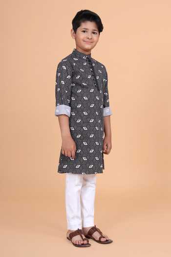 Buy_Raghavendra Rathore Blue_Black Cotton Short Printed Tunic _Online_at_Aza_Fashions