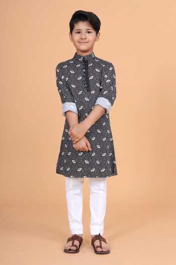 Shop_Raghavendra Rathore Blue_Black Cotton Short Printed Tunic _Online_at_Aza_Fashions
