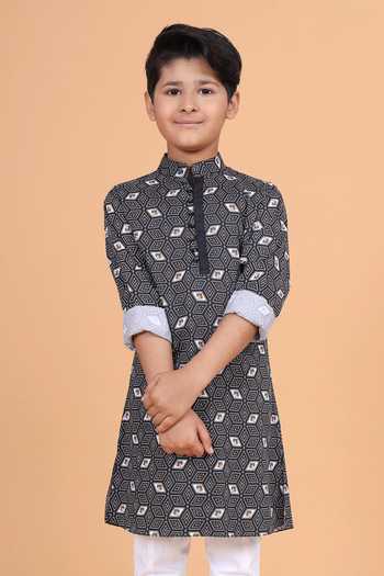 Raghavendra Rathore Blue Black Cotton Short Printed Tunic at Aza Fashions Raghavendra Rathore Blue_Black Cotton Short Printed Tunic _at_Aza_Fashions